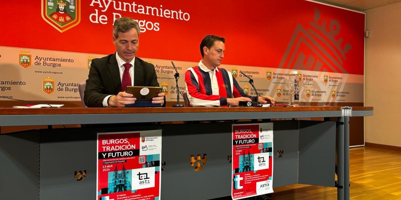 RUEDA DE PRENSA BURGOS TRADICIÓNY FUTURO El presidente de PROBURGOS César Barriada y Rubén Martínez, director ejecutivo de la FUNDACIÓN ASTI firman convenio para promover la robótica educativa.